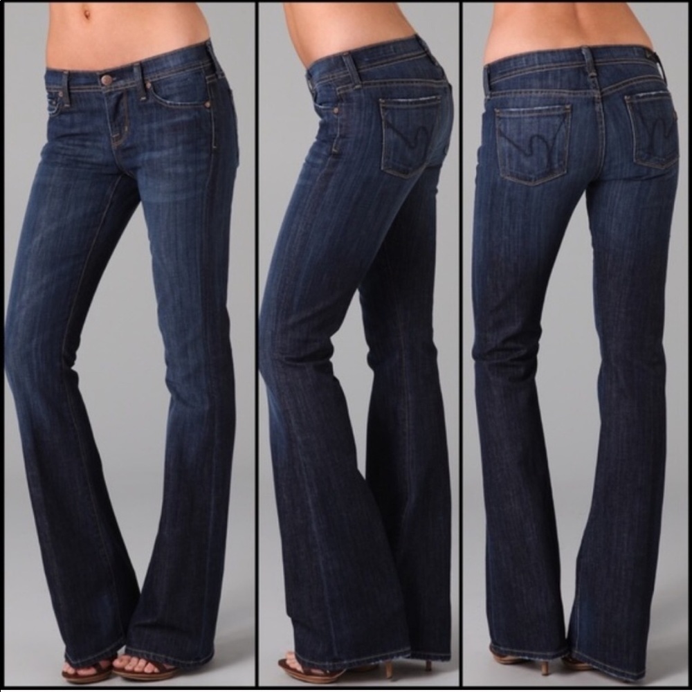 COH Hemmed Ingrid Flare Leg Denim Jeans Dark Wash